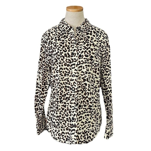 1901 Blouse Women's M Medium Beige Shadow Leopard Button Down Shirt Top NWT - Picture 1 of 15